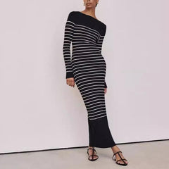 Women Color Block Round Neck Striped Dress