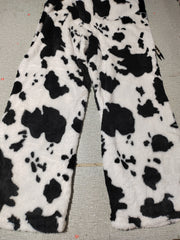 Cow Pattern High Waist Casual Furry Trousers