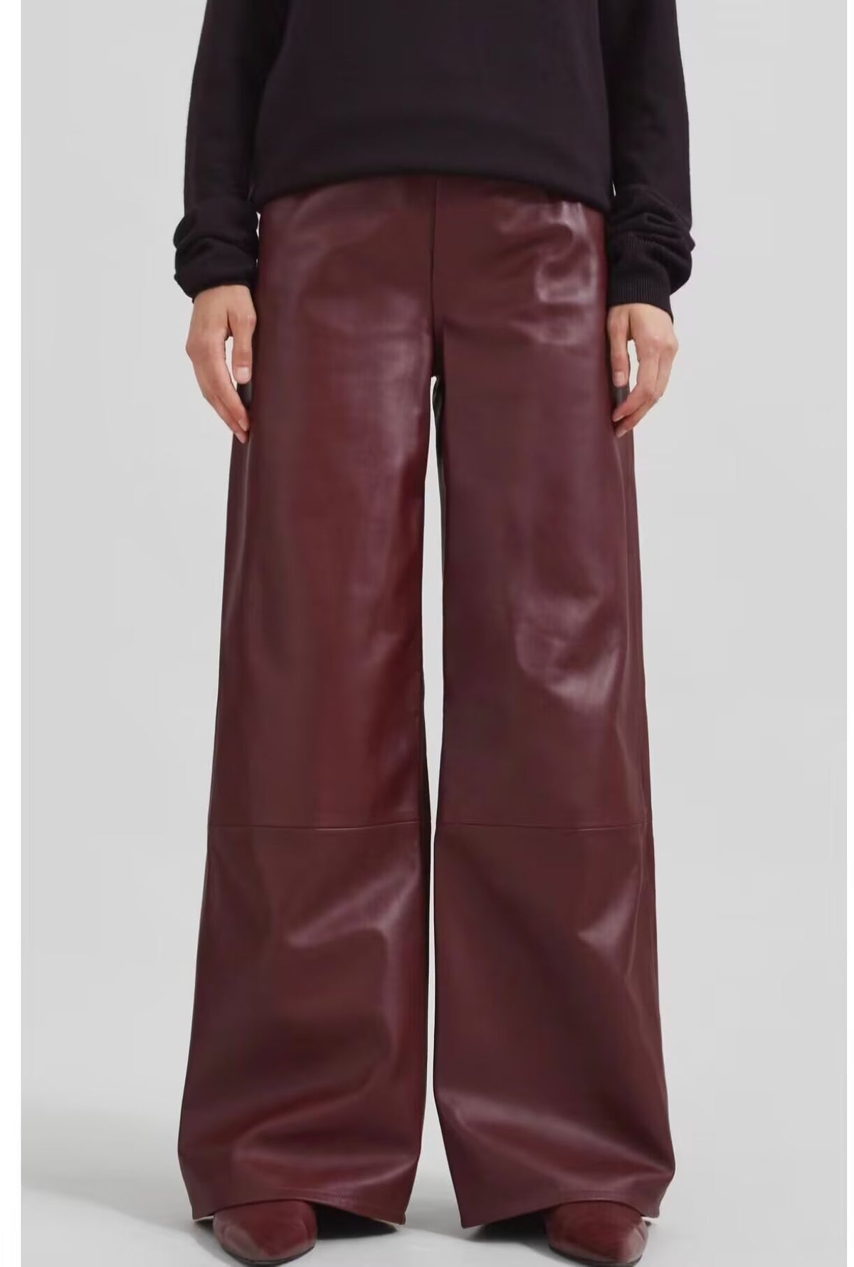 Women High Waist Wide Leg Faux Leather Pants