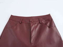 Women High Waist Wide Leg Faux Leather Pants