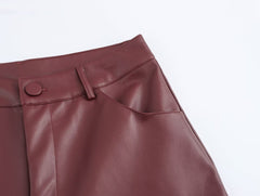 Women High Waist Wide Leg Faux Leather Pants