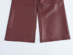 Women High Waist Wide Leg Faux Leather Pants