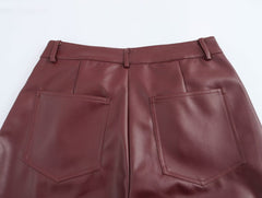 Women High Waist Wide Leg Faux Leather Pants