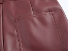 Women High Waist Wide Leg Faux Leather Pants