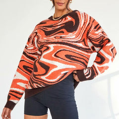 Women Zebra Pattern Casual Loose Pullover Sweater