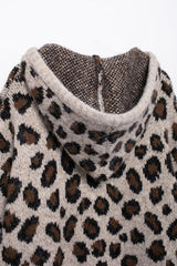 Women Street Hooded Leopard Jacquard Knitted Sweater