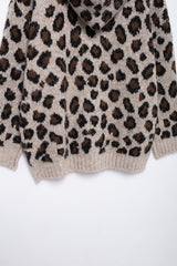 Women Street Hooded Leopard Jacquard Knitted Sweater