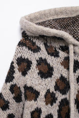 Women Street Hooded Leopard Jacquard Knitted Sweater