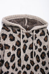 Women Street Hooded Leopard Jacquard Knitted Sweater