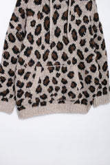 Women Street Hooded Leopard Jacquard Knitted Sweater