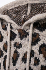 Women Street Hooded Leopard Jacquard Knitted Sweater