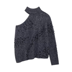 Women Cutout Beaded Knitwear Pullover Sweater