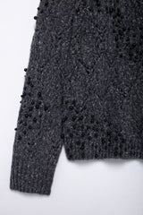 Women Cutout Beaded Knitwear Pullover Sweater