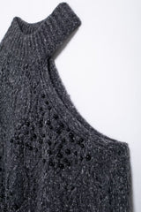 Women Cutout Beaded Knitwear Pullover Sweater