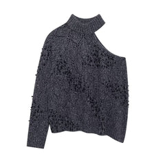 Women Cutout Beaded Knitwear Pullover Sweater