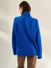 Elegant Solid Color Raglan Sleeve Turtleneck Sweater