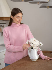 Elegant Solid Color Raglan Sleeve Turtleneck Sweater