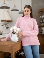 Elegant Solid Color Raglan Sleeve Turtleneck Sweater