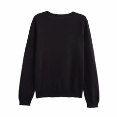 Women Two Contrast Color Long Sleeves Knitted Sweater