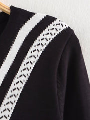 Women Two Contrast Color Long Sleeves Knitted Sweater