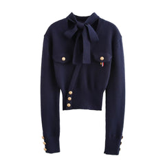 Elegant Retro Bow Tie Long Sleeve Slim Sweater