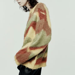 Women Rainbow Contrast Jacquard Loose Knitwear Sweater