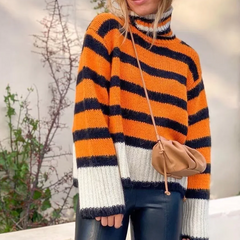 Striped Mock Neck Long Sleeved Sweater