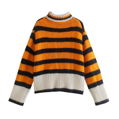 Striped Mock Neck Long Sleeved Sweater