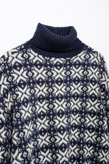 Women High Collar Jacquard Long Sleeved Sweater