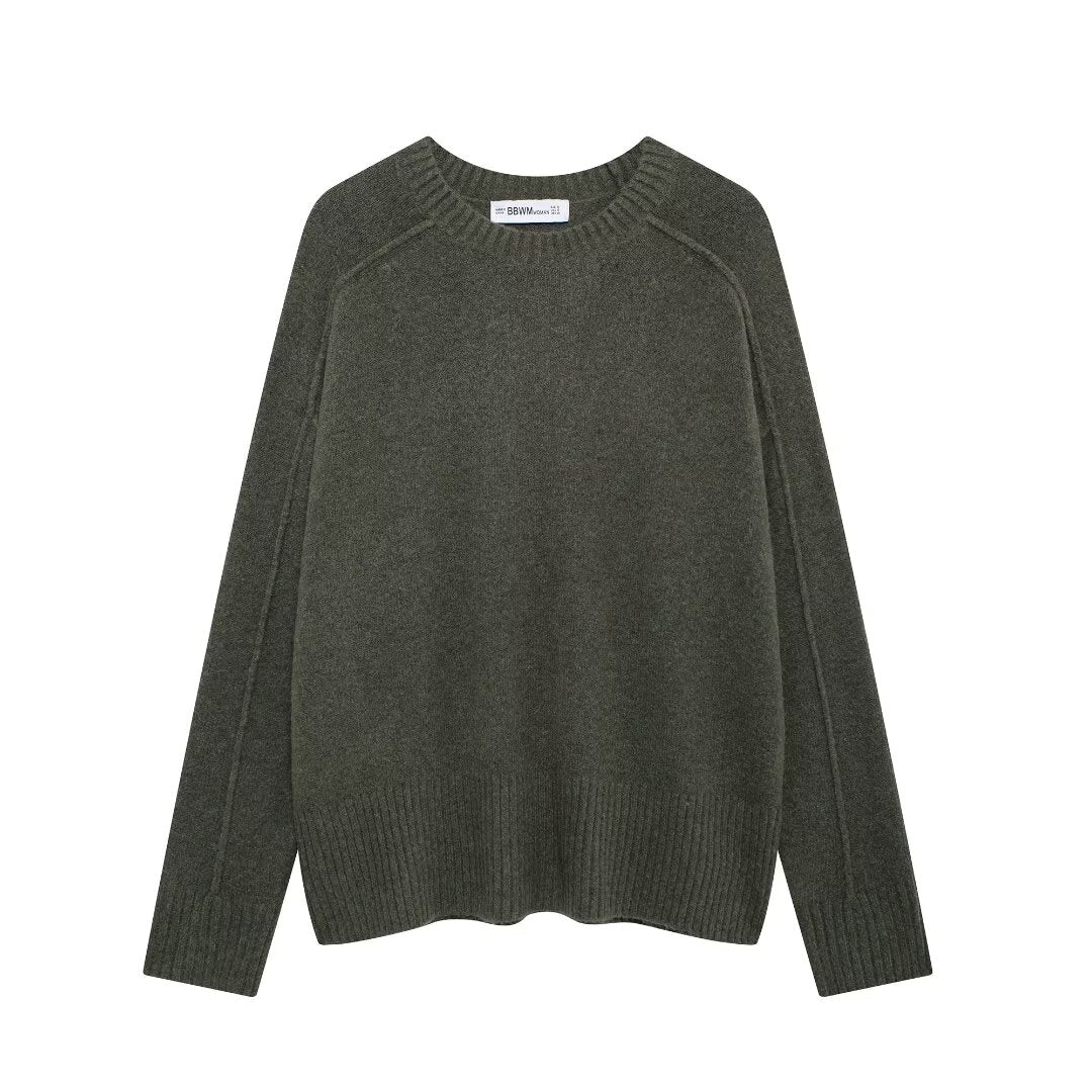 Autumn Round Neck Plain Stitch Pullover