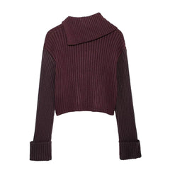 Women Oblique Collared Rib Knitted Sweater