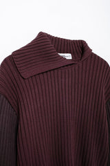 Women Oblique Collared Rib Knitted Sweater