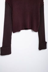 Women Oblique Collared Rib Knitted Sweater