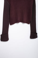 Women Oblique Collared Rib Knitted Sweater