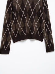 Women Casual round Neck Diamond Pattern Knitted Sweater