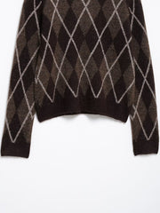 Women Casual round Neck Diamond Pattern Knitted Sweater