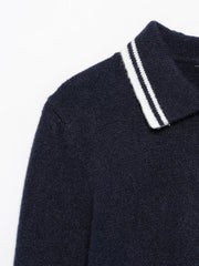 Women Navy Blue Collared Pullover Sweater