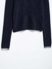 Women Navy Blue Collared Pullover Sweater