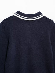 Women Navy Blue Collared Pullover Sweater