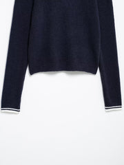 Women Navy Blue Collared Pullover Sweater