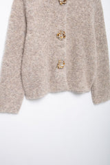 Elegant Knitted Cardigan with Floral Button