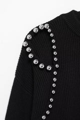 Women Ball Decoration Long Sleeve Round Neck Sweater