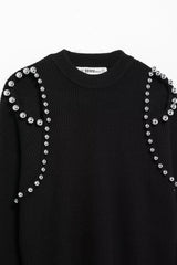 Women Ball Decoration Long Sleeve Round Neck Sweater