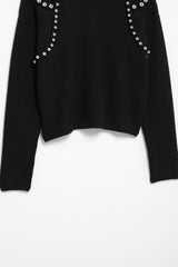 Women Ball Decoration Long Sleeve Round Neck Sweater