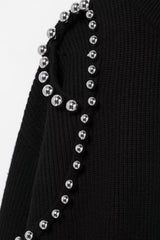 Women Ball Decoration Long Sleeve Round Neck Sweater