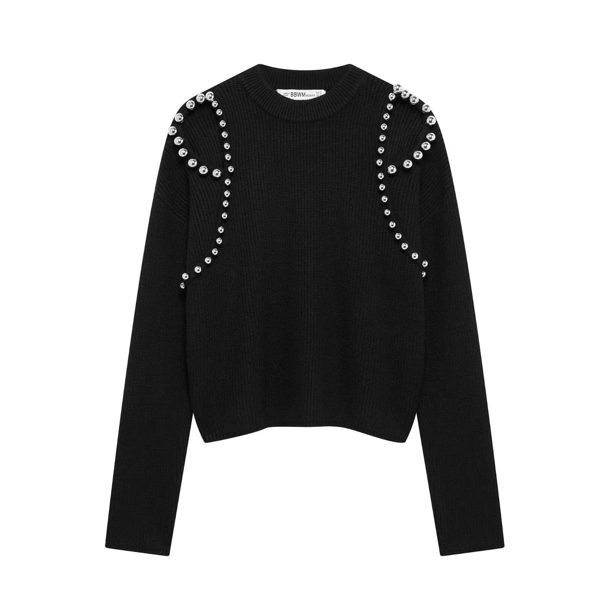 Women Ball Decoration Long Sleeve Round Neck Sweater