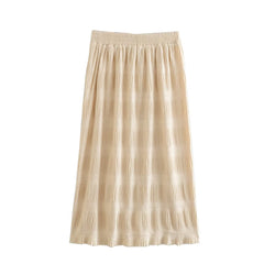 Women Smocked Elastic High-Rise Midi Skirt