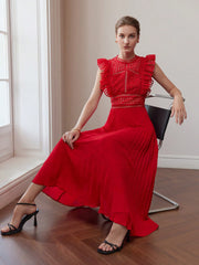 Women Pleated Flutter Sleeve Cocktail Formal Dress