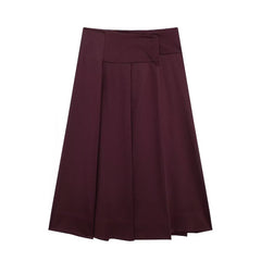 Women French Wide Pleated Midi Skirt