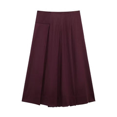 Women French Wide Pleated Midi Skirt